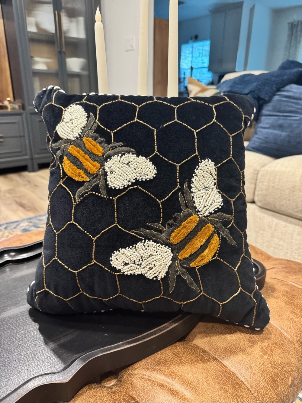 MacKenzie-Childs Beaded Bumble Bee Pillow